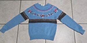Vintage Skiva Int'l Sweater Womens M Blue Floral Embroidered 80s Taiwan Acrylic